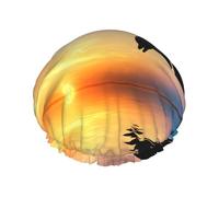 Elastic Band Waterproof Shower Cap, Double Layers Reusable Shower Cap for Women, Dolphin Jumping