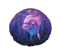 Elastic Band Waterproof Shower Cap, Double Layers Reusable Shower Cap for Women, Dolphins Animal