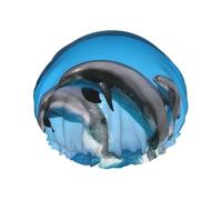 Elastic Band Waterproof Shower Cap, Double Layers Reusable Shower Cap for Women, Dolphins Jumping Winter