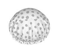 Elastic Band Waterproof Shower Cap, Double Layers Reusable Shower Cap for Women, Dots Grey Minimal Black White