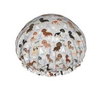 Elastic Band Waterproof Shower Cap, Double Layers Reusable Shower Cap for Women, Doxie Coastal Dogs At The Coast Summer Sand