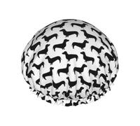 Elastic Band Waterproof Shower Cap, Double Layers Reusable Shower Cap for Women, Doxie Dachshund Wiener Dog Sausage Dog Black And White Dog