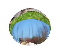 Elastic Band Waterproof Shower Cap, Double Layers Reusable Shower Cap for Women, English BullDogs Tired Dogs Lawn Pets English