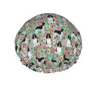Elastic Band Waterproof Shower Cap, Double Layers Reusable Shower Cap for Women, English Springer Spaniel Dog Breed Florals Dog