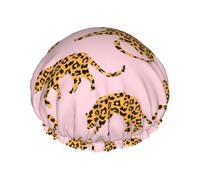 Elastic Band Waterproof Shower Cap, Double Layers Reusable Shower Cap for Women, Exotic Silhouettes Leopards Print