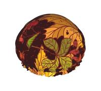 Elastic Band Waterproof Shower Cap, Double Layers Reusable Shower Cap for Women, Fall Autumn Leaves Acorn Berries Printed