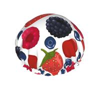 Elastic Band Waterproof Shower Cap, Double Layers Reusable Shower Cap for Women, Falling Ripe Berries Raspberries