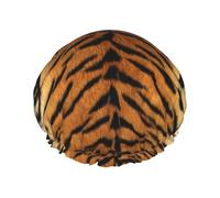 Elastic Band Waterproof Shower Cap, Double Layers Reusable Shower Cap for Women, Faux Siberian Tiger Skin