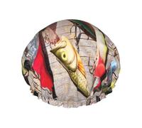 Elastic Band Waterproof Shower Cap, Double Layers Reusable Shower Cap for Women, Fish Fisherman Barn Door Rustic