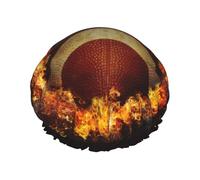 Elastic Band Waterproof Shower Cap, Double Layers Reusable Shower Cap for Women, Flaming American Football Printed