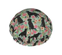 Elastic Band Waterproof Shower Cap, Double Layers Reusable Shower Cap for Women, Flat Coated Retriever Dog Florals