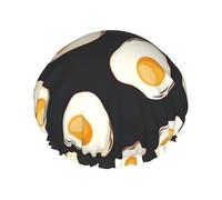 Elastic Band Waterproof Shower Cap, Double Layers Reusable Shower Cap for Women, Food Fried Eggs Dark