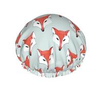 Elastic Band Waterproof Shower Cap, Double Layers Reusable Shower Cap for Women, Fox Pattern On Sage