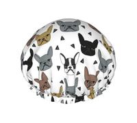 Elastic Band Waterproof Shower Cap, Double Layers Reusable Shower Cap for Women, Frenchie Cute French Bulldog French Bulldog Dog Breed