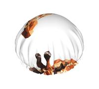 Elastic Band Waterproof Shower Cap, Double Layers Reusable Shower Cap for Women, Giraffe Cute