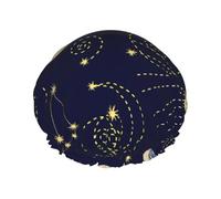 Elastic Band Waterproof Shower Cap, Double Layers Reusable Shower Cap for Women, Glow In The Star