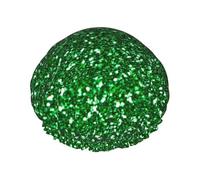 Elastic Band Waterproof Shower Cap, Double Layers Reusable Shower Cap for Women, Green Sequin Sparkle