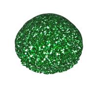 Elastic Band Waterproof Shower Cap, Double Layers Reusable Shower Cap for Women, Green Sequin Sparkle