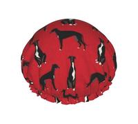 Elastic Band Waterproof Shower Cap, Double Layers Reusable Shower Cap for Women, Greyhound Black Pet Quilt A Coordinate Nursery Dog Quilt