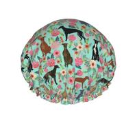Elastic Band Waterproof Shower Cap, Double Layers Reusable Shower Cap for Women, Greyhounds Florals Cute Mint Vintage Les Fleurs Cute Dogs