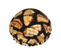 Elastic Band Waterproof Shower Cap, Double Layers Reusable Shower Cap for Women, Grilled Cheese Sandwiches