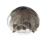 Elastic Band Waterproof Shower Cap, Double Layers Reusable Shower Cap for Women, Hairy Raccoon