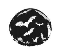 Elastic Band Waterproof Shower Cap, Double Layers Reusable Shower Cap for Women, Halloween Goth Bats