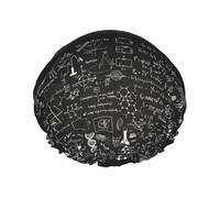 Elastic Band Waterproof Shower Cap, Double Layers Reusable Shower Cap for Women, Hand Drawn Science Formulas On Chalkboard For Background