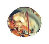 Elastic Band Waterproof Shower Cap, Double Layers Reusable Shower Cap for Women, Hand On The Strings Of A Violin