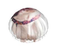 Elastic Band Waterproof Shower Cap, Double Layers Reusable Shower Cap for Women, Happy Curious Dog French Bulldog