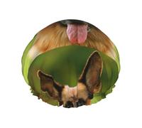 Elastic Band Waterproof Shower Cap, Double Layers Reusable Shower Cap for Women, Happy German Shepherd Printed
