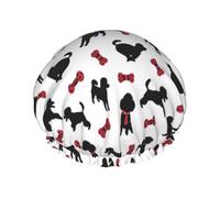 Elastic Band Waterproof Shower Cap, Double Layers Reusable Shower Cap for Women, Happy Poodle White