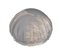 Elastic Band Waterproof Shower Cap, Double Layers Reusable Shower Cap for Women, Holden Decor Fawning Feather Grey Rose Gold Metallic
