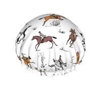 Elastic Band Waterproof Shower Cap, Double Layers Reusable Shower Cap for Women, Horses