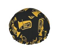 Elastic Band Waterproof Shower Cap, Double Layers Reusable Shower Cap for Women, Isolated Tuba Musical Instrument
