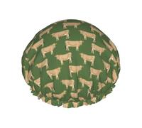Elastic Band Waterproof Shower Cap, Double Layers Reusable Shower Cap for Women, Jersey Cow Farm Animals Cow Cattle Farm Jersey