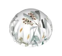 Elastic Band Waterproof Shower Cap, Double Layers Reusable Shower Cap for Women, Jumbo Australian Eucalyptus With Gold Flecks