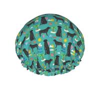 Elastic Band Waterproof Shower Cap, Double Layers Reusable Shower Cap for Women, Labrador Retriever Beach Summer Dog