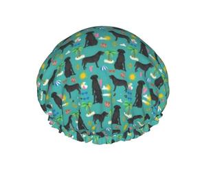 Elastic Band Waterproof Shower Cap, Double Layers Reusable Shower Cap for Women, Labrador Retriever Beach Summer Dog