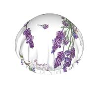 Elastic Band Waterproof Shower Cap, Double Layers Reusable Shower Cap for Women, Lavenders On Vintage Colorful Provence