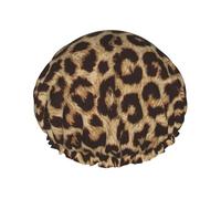 Elastic Band Waterproof Shower Cap, Double Layers Reusable Shower Cap for Women, Leopard Print