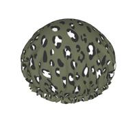 Elastic Band Waterproof Shower Cap, Double Layers Reusable Shower Cap for Women, Leopard Print Army Black White