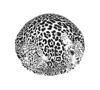 Elastic Band Waterproof Shower Cap, Double Layers Reusable Shower Cap for Women, Leopard Tiger Print Black And White
