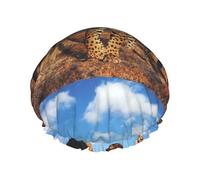 Elastic Band Waterproof Shower Cap, Double Layers Reusable Shower Cap for Women, Lion Leopard And Tiger Fight For Food Printed