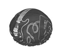 Elastic Band Waterproof Shower Cap, Double Layers Reusable Shower Cap for Women, Love Rock Printed