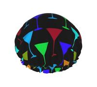 Elastic Band Waterproof Shower Cap, Double Layers Reusable Shower Cap for Women, Martini Glass Pattern