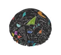 Elastic Band Waterproof Shower Cap, Double Layers Reusable Shower Cap for Women, Mathematics Count On Black