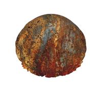 Elastic Band Waterproof Shower Cap, Double Layers Reusable Shower Cap for Women, Modern Abstract Splashed Ink Gold Foil Rust