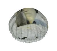 Elastic Band Waterproof Shower Cap, Double Layers Reusable Shower Cap for Women, Mother Penguin And Baby Penguin