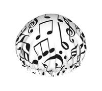 Elastic Band Waterproof Shower Cap, Double Layers Reusable Shower Cap for Women, Music Notes With Clef